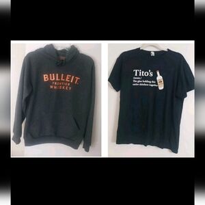 2pc Bundle Gray Hoodie Bulleit Whiskey & Tito's Vodka T-shirt Bartender Party
